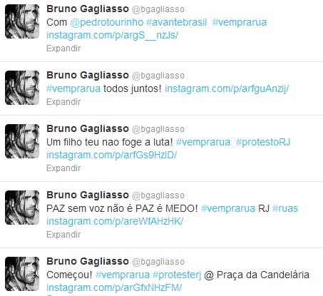 Famosos apoiam protestos pelo Brasil Bruno Gagliasso no twitter