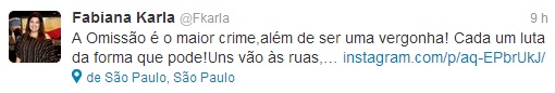 Famosos apoiam protestos pelo Brasil Fabiana Karla no twitter