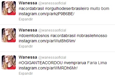 Famosos apoiam protestos pelo Brasil Wanessa no twitter