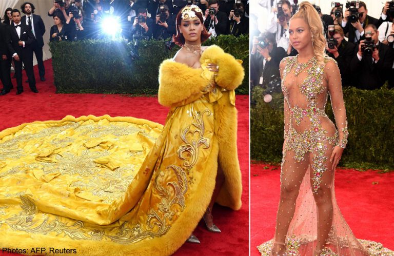 RIHANNA E BEYONCÉ CAUSAM COM FIGURINOS NO MET GALA 2015